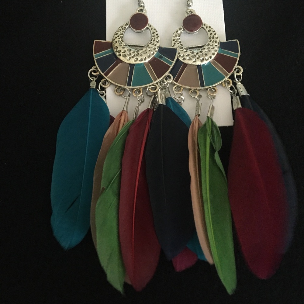 Native Style Multi Color Feather Earrings - Picture 2 of 7